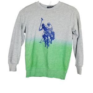 U.S. POLO ASSN. Boys Dip Dye Crew Pullover Youth SZ M 8 Medium Blue Green Gray